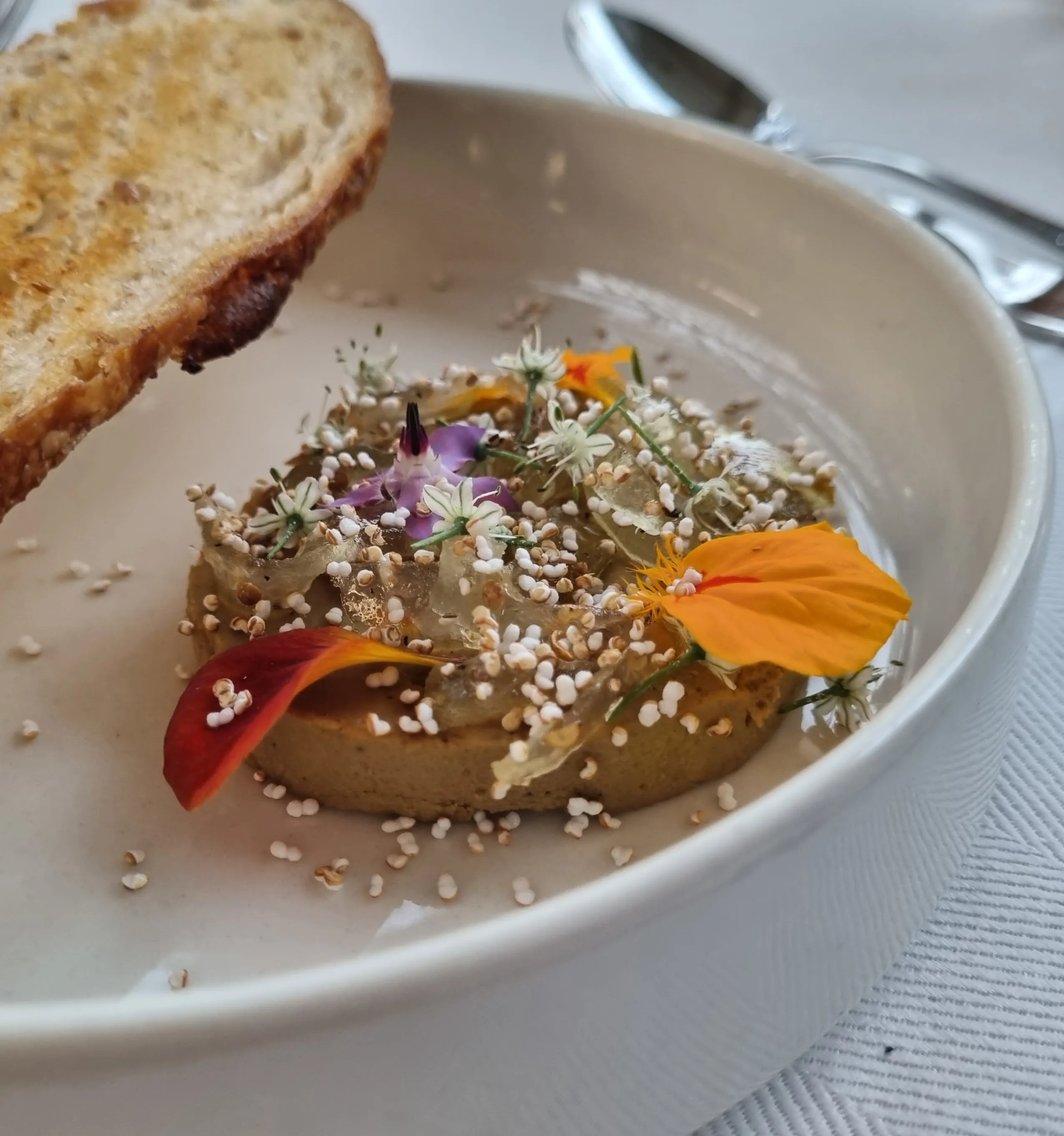 Ostrich Liver Pate, Watermelon Rind Jam, Popped Amranath