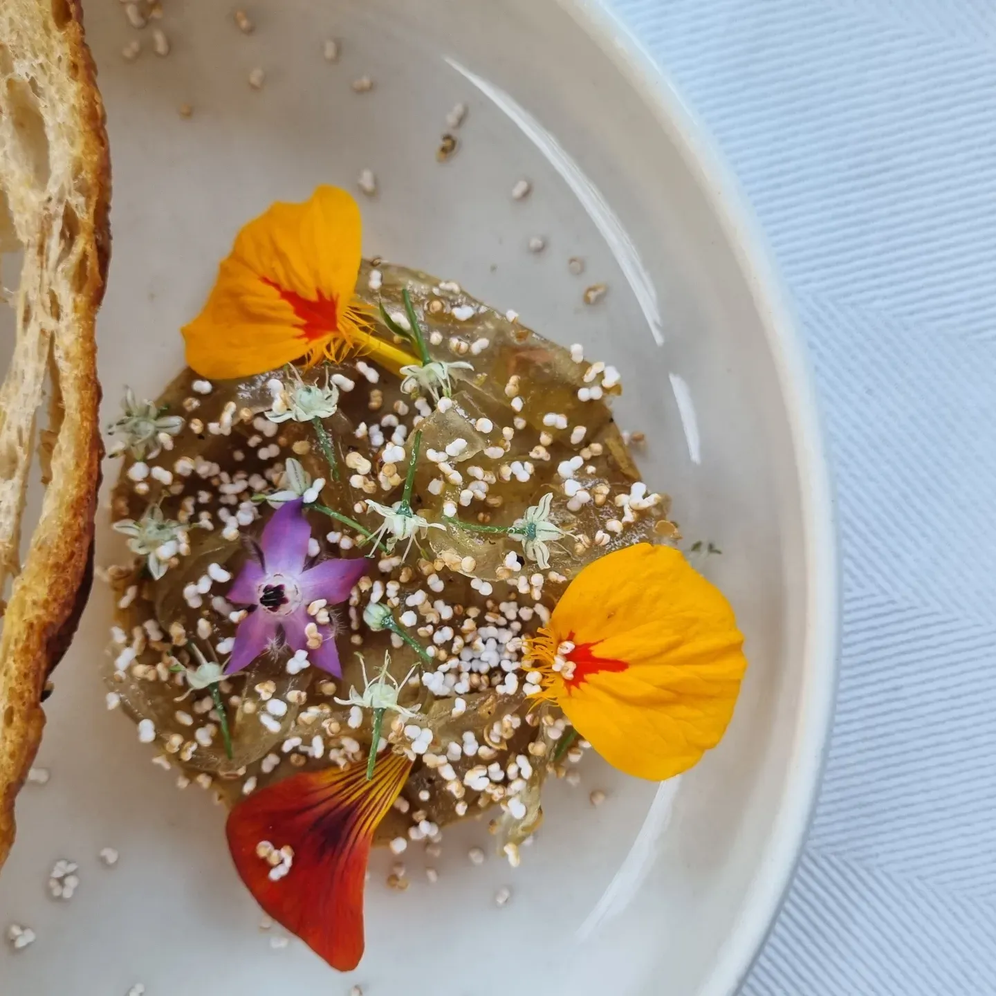 Ostrich Liver Pate, Watermelon Rind Jam, Popped Amranath